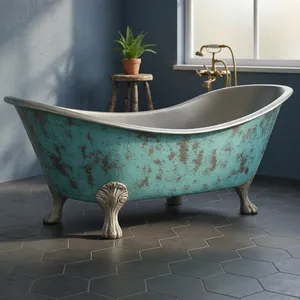 Clawfoot Copper <b>Bathtub</b> with Verdigris Patina Exterior and Tin Interior Double Slipper Freestanding Vintage Tub - Product Image 6