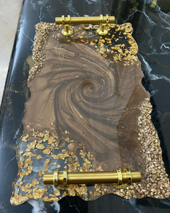 Plateau de service rectangulaire décoratif en résine incrustée, personnalisable, multicolore, fait main, durable, style classique, décoration d'intérieur - Product Image 1