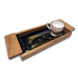 Plateau de service en résine et bois de qualité supérieure, artisanat décoratif personnalisable pour la maison et la restauration, disponible en gros depuis l'Inde - Product Image 2