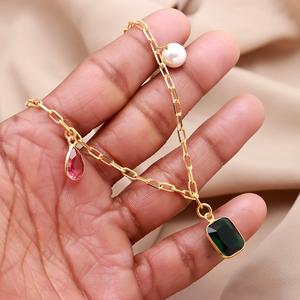 Collier artisanal en quartz vert avec breloque en pierres précieuses multicolores, plaqué or 18 carats sur argent sterling 925 - Product Image 4