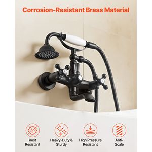 Rubinetto per vasca da bagno a colonna vintage nero opaco con kit doccia a parete e doccetta, rubinetti per vasca e doccia - Product Image 5