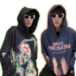 ผู้ผลิตเสื้อฮู้ดดี้โอเวอร์ไซส์ผู้ชาย OEM ผ้าฝ้ายแท้ 100% หนานุ่ม พิมพ์ลาย DTG สไตล์สตรีทแวร์ ยูนิเซ็กส์ ซักสีหลายเฉด - Product Image 5