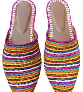 Colorful Handmade Moroccan <b>Slippers</b> – Woven Raffia Babouche – Boho Pointed <b>Mules</b> – Summer Slip-On Shoes - Product Image 1