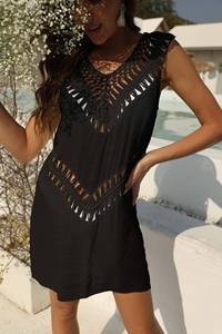 ชุดคลุมชายหาดทรงเอไลน์แบบถักโครเชต์คอวีเซ็กซี่สำหรับผู้หญิง - Product Image 4