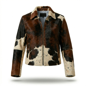 Chaqueta de Cuero Vacuno para Hombre, Estampado Animal, Cuello Camisero, Cierre de Cremallera, Ropa Casual de Invierno, Forro de Piel Grueso, Corte Regular - Product Image 1