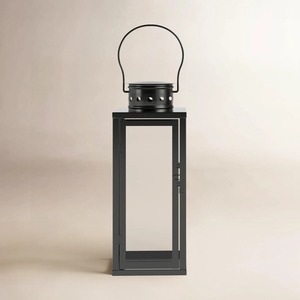 Decorative Antique Style <b>Black</b> Steel <b>Lantern</b> with Glass Panel and Metal Handle for Home Decoration - Product Image 5
