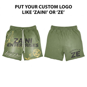 Pantalones Cortos para Hombre con Lavado Ácido, Algodón Premium, Felpa de 320 GSM, Corte Holgado, Verde Oliva, Logotipo Personalizado, Impresión Serigrafiada, Ropa Urbana, Venta al Por Mayor, OEM - Product Image 1