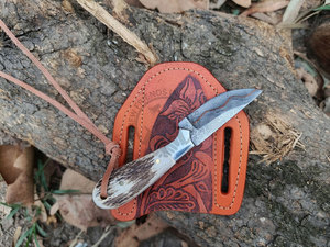 Nueva llegada: Cuchillo de caza y camping hecho a mano de grado industrial, con hoja de punta caída y espiga completa, de cobre Cu Mai y Damasco. - Product Image 3