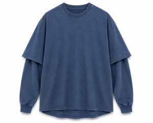 T-shirt à manches longues en coton à col rond pour homme, coupe oversize, double couche, avec logo frontal, anti-boulochage, style streetwear - Product Image 1