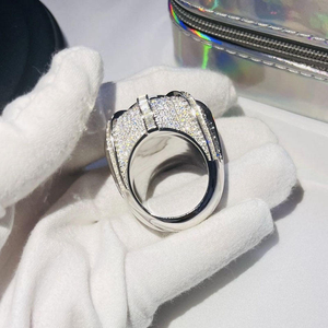 Iced Out Moissanite Diamond <b>Ring</b> 925 <b>Silver</b> Round Halo Hip Hop <b>Statement</b> <b>Ring</b> - Product Image 4