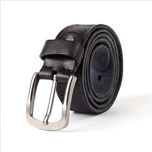 Ceinture en cuir de vachette couleur unie avec boucle ardillon rectangulaire argentée, ceinture habillée formelle pour homme, durable, moulée en une seule pièce - Product Image 1