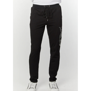 Pantalon de jogging décontracté pour homme noir à sequins motif crâne, taille élastique avec cordon de serrage - Product Image 3