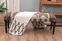 Banc Kilim Fait Main Style Marocain, Siège Rembourré en Bois, Tapis Kilim Indien, Meuble Bohème pour Entrée ou Salon