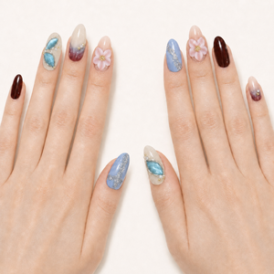 Uñas de almendra acrílicas usables Diseño de dedo prediseñado Deep Wine Red Seasonal Elegance Blue Chantilly - Product Image 3
