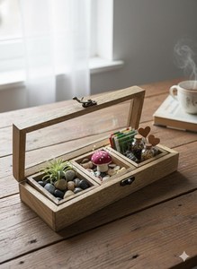 Caja de especias de madera hecha a mano con tapa de vidrio - 3 compartimentos, caja de almacenamiento de madera artesanal con una hermosa cuchara - Product Image 5