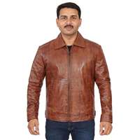 Veste de moto en cuir véritable marron pour homme, col rabattable, fermeture éclair, style décontracté, imperméable, réversible, pour l'hiver