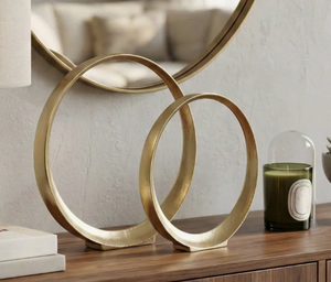 Juego de 2 Esculturas Circulares Modernas de Latón para Mesa, Decoración Artística Minimalista para Sala de Estar, Escultura para Cubrir la Superficie de la Mesa - Product Image 1