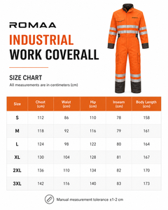 Orange Black Hi Vis Industrial Work Coverall Heavy Duty Reflective Mechanic <b>Overall</b> Utility Pockets Elastic Waist Spandex - Product Image 4