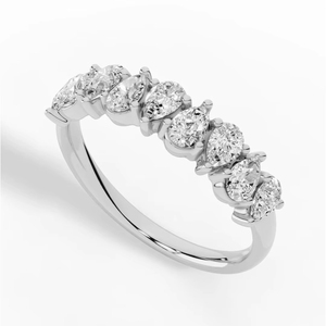 Anillo de Corona para Mujer, Media Eternidad, Corte Pera, Diamante Cultivado en Laboratorio, Plata 925, Incoloro, VVS, Nueve Piedras, Blanco, Amarillo, Oro Rosa - Product Image 1