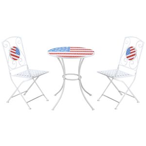 Set Bistrot 3 Pezzi per Esterni con Sedie Pieghevoli a Mosaico Bandiera Americana e Tavolino da Caffè, Rivestimento a Polvere, per Giardino e Balcone, Bianco - Product Image 1