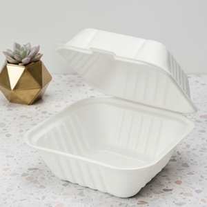8 Inch Bagasse Clamshell Food <b>Container</b> Compostable Biodegradable Disposable Sugarcane Fiber <b>Takeaway</b> Box Home Use Restaurants - Product Image 1