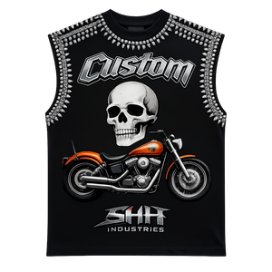 SHH INDUSTRIES Custom Graphic <b>Skull</b> Motorcycle Sleeveless Tank <b>Top</b> Rhinestone Trim Premium 100% Cotton Anti-UV Quick Dry Men - Product Image 1