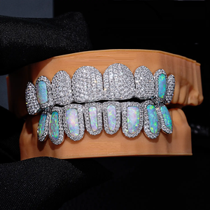 Piedra preciosa de ópalo personalizada Iced Out Hiphop VVS Grillz personalizado para dientes 925 plata esterlina Moissanite Diamond Grillz - Product Image 3