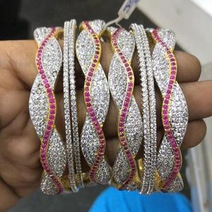 Titanium Brass Zircon Pearl Charm Bangles-Classic Ethnic Fashion Bracelets - Product Image 1