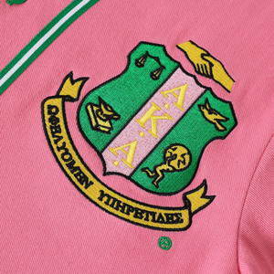 AKA Baseball Jersey for Women Pink Green <b>Button</b>-Up Sports Jersey Short Sleeve Casual Greek Apparel Pink Green Color - Product Image 6