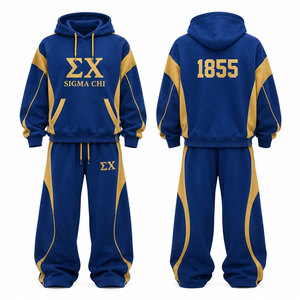 Ensemble de survêtement imprimé Sigma Chi 1873 Winter Streetwear, bleu et or, unisexe, avec sweat à capuche zippé et pantalon à cordon de serrage et poches - Product Image 4