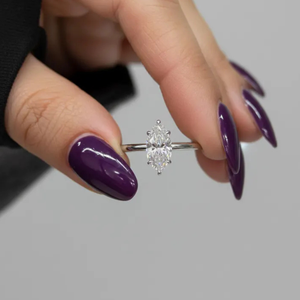 Anillo de Compromiso Solitario con Seis Puntas, Diamante Cultivado en Laboratorio de Corte Marquesa de 3 Quilates, Oro de 10K con Baño de Rodio, Aniversario de Bodas - Product Image 1