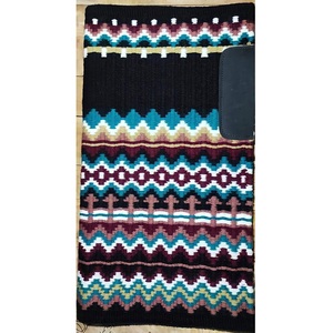 Tapis de selle Western Teal Blanc Noir Géométrique en Mélange de Laine Contourné avec Patch en Cuir pour l'Équitation en Trail LLT - Product Image 2