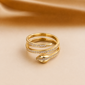 Unisex 18K Plated Yellow Gold Moissanite Snake <b>Ring</b> Round Shape Diamond Double Hoop <b>Adjustable</b> Luxury Jewelry - Product Image 1