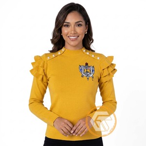 Customized Sigma Gamma Rho Acrylic Appliques Embroidered Casual Winter Crew Neck <b>Covered</b> <b>Button</b> Front Cardigan Sorority Women - Product Image 1