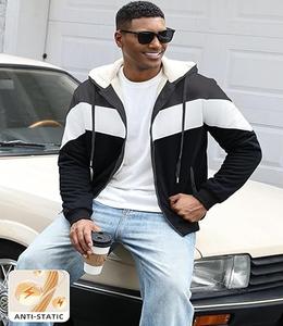 High Quality Heavyweight Drawstring and <b>Zipper</b> Closer Classic Fits Contrast Panels Long Sleeve Pull Over Hoody for Men - Product Image 2