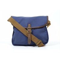 Tas Selempang Kanvas Navrit Creation Biru dengan Tali Cokelat, Penutup Gesper, Ukuran Besar, Kantong Samping, Untuk Penggunaan Sehari-hari, Semua Musim