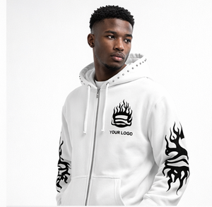 Custom Logo Rhinestone Zip Hoodie Heavyweight 100% Cotton Fleece Sweatshirt Oversized Zip Up Hoodie 2026 - Product Image 1
