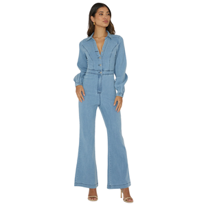 Combinaison en jean à manches longues pour femme, décontractée, à jambes larges, mode, OEM ODM, vente en gros de vêtements - Product Image 3