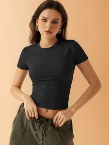 T-shirt court personnalisé pour femmes, en coton, à manches courtes, vêtements de mode, vente en gros, fabrication en usine - Product Image 3