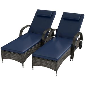 Set di 2 Sdraio da Esterno Blu Scuro, Comode Sedie a Sdraio per Patio o Spiaggia - Product Image 5