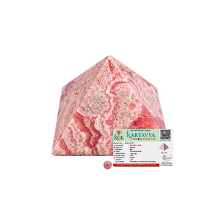 คริสตัลโรโดโครไซต์ธรรมชาติทรงพีระมิด สีชมพูขาว แถบสีขาวขัดเงา อัญมณีจากอินเดีย คาร์ตาวยา สำหรับตกแต่งและสะสม - Product Image 1