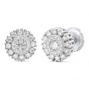 Pendientes de botón clásicos italianos Roma con moissanita engastada en plata de ley - Product Image 1