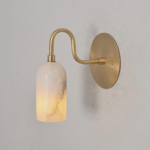 Lámpara de Pared Cilíndrica de Alabastro Estilo Moderno de Mediados de Siglo, Lámpara de Pared de Latón con Piedra Natural de Lujo, Elegante Lámpara de Vanidad para Interiores - Product Image 4