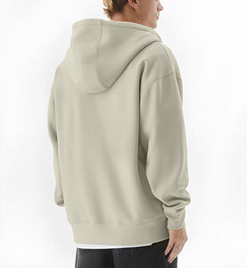 เสื้อฮู้ดดี้ผู้ชายผ้าฝ้าย 100% หนัก 400 GSM ทรงโอเวอร์ไซส์ ไหล่ตก สีพื้น ปักลายตามสั่ง ซักแบบสโตนวอช พร้อมซิปยาว - Product Image 4