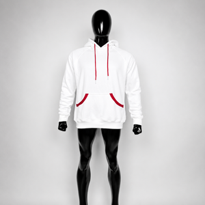 <b>Men's</b> White Hooded <b>Sweatshirt</b> With <b>Red</b> Drawstrings And Pocket Casual Autumn Wear Regular Fit Knitted French Terry 100% Cotton - Product Image 6