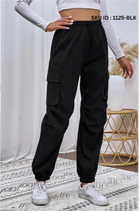 Pantalon cargo élégant pour femme avec poches à rabat latérales, taille mi-haute, 4 poches, design anti-plis pour l'été, idéal pour le bureau et les soirées - Product Image 3