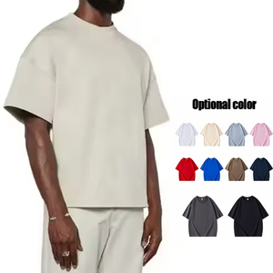Camiseta Personalizada Extra Grande para Hombre, Cuello Redondo, Hombros Caídos, Algodón Grueso de Primera Calidad, Color Beige Liso - Product Image 1