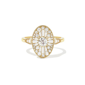 Bague large en or blanc 14 carats avec diamants baguette et ronds cultivés en laboratoire - Product Image 1