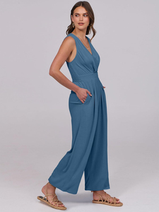 Combinaison décontractée à jambes larges pour femme, tenue une pièce douce, respirante, légère et confortable, prête pour l'été et la plage, en polyester/coton - Product Image 2