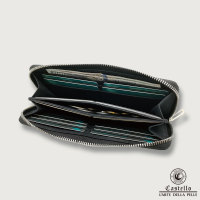 Dompet Unisex Castello Kulit Asli Desain Ritsleting dengan Penarik Logam Banyak Kantong Kartu Panjang Poliester Karakter